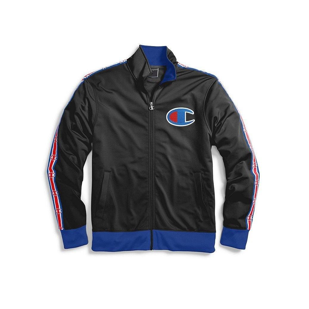 OUTERWEAR - Champion Track Jacket Chain Stitch On Felt "C" Black Surf The Web Men V3377-549870-HHT