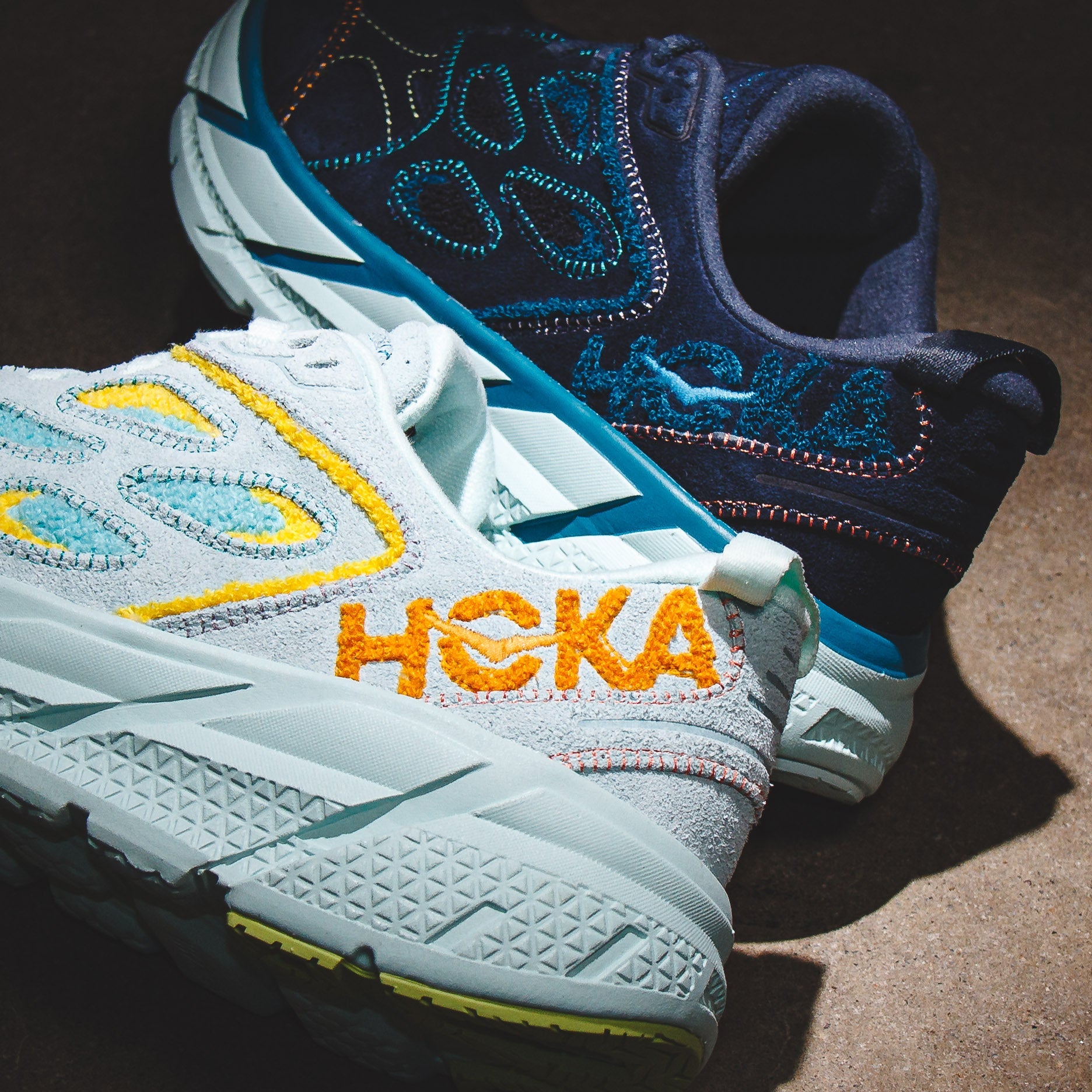 Hoka One One Men Clifton L Embroidery Blue Glass Radiant Yellow