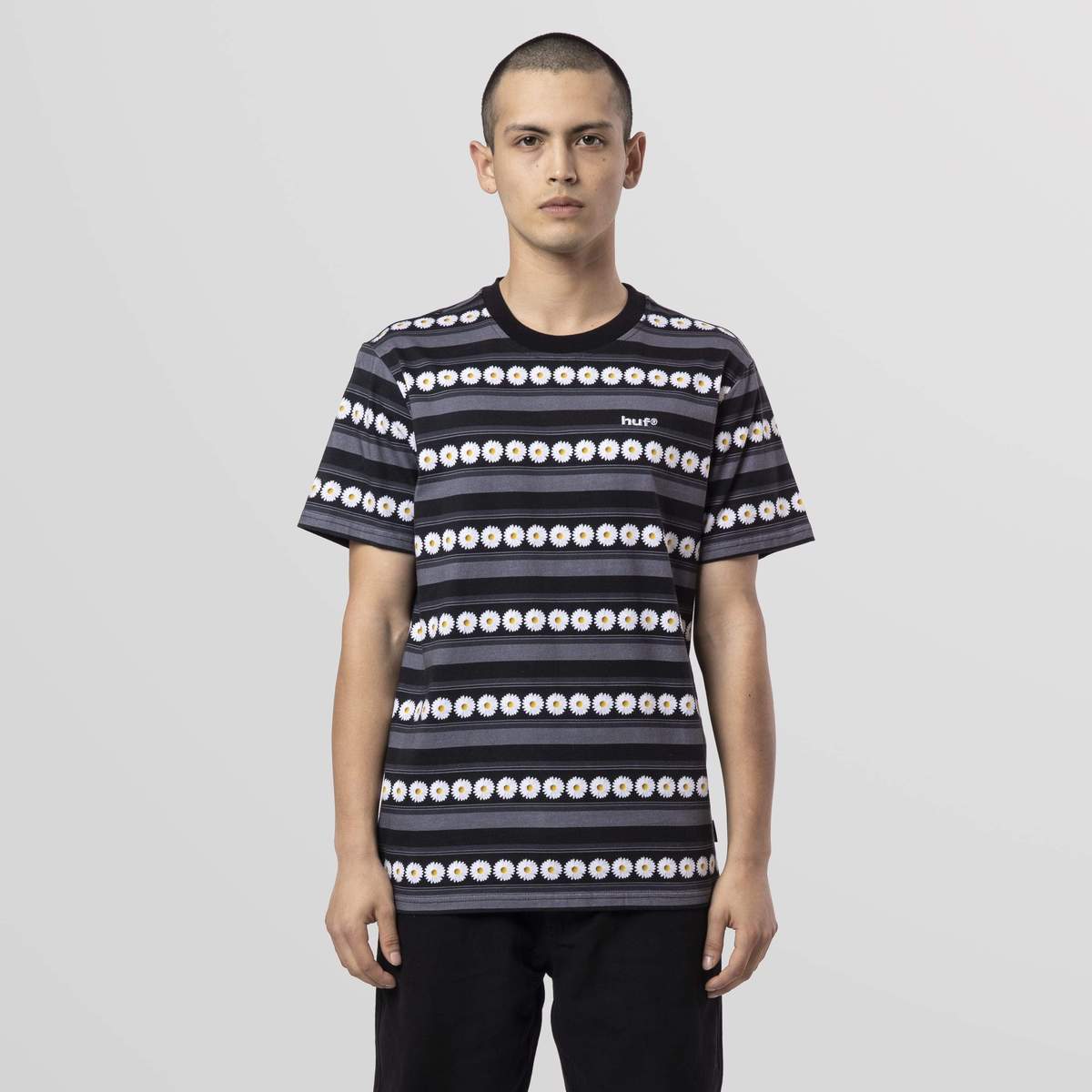 Huf Men Daisy Stripe SS Knit Top Black KN00290-BLK - T-SHIRTS - Canada