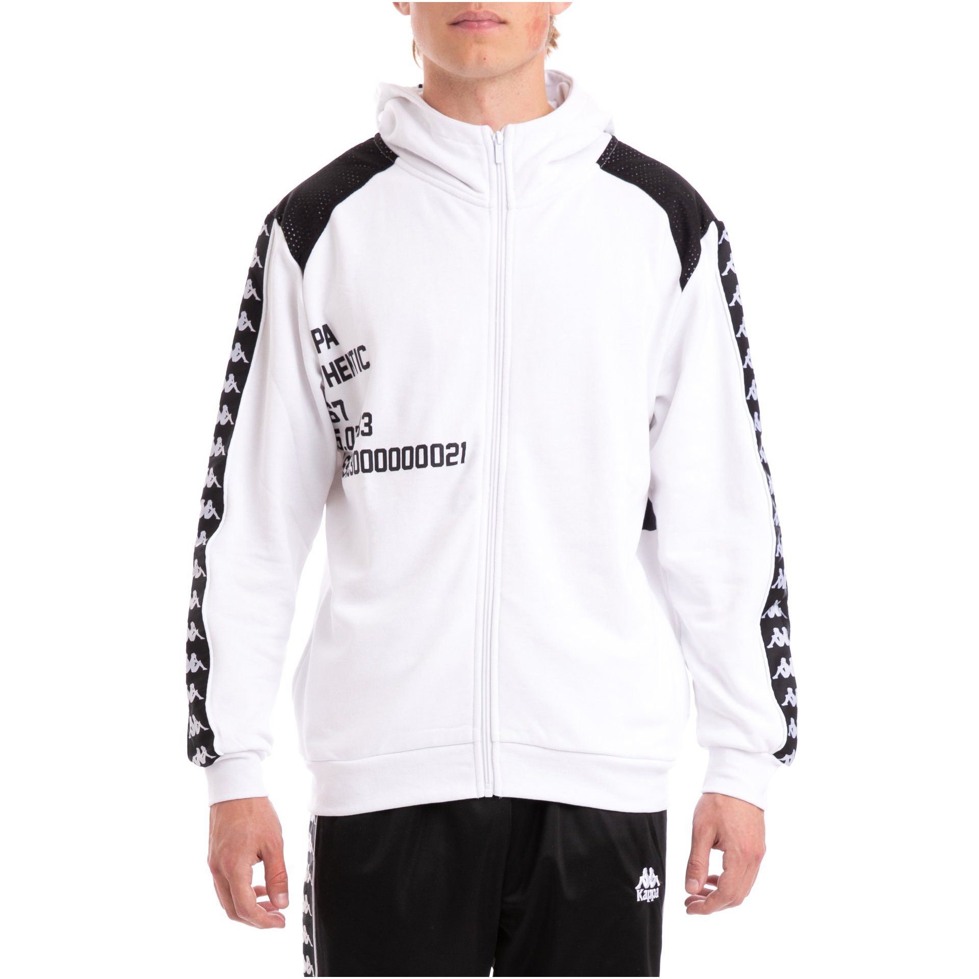 SWEATERS - Kappa Authentic Bray White Black Hoodie 304IEL0-904