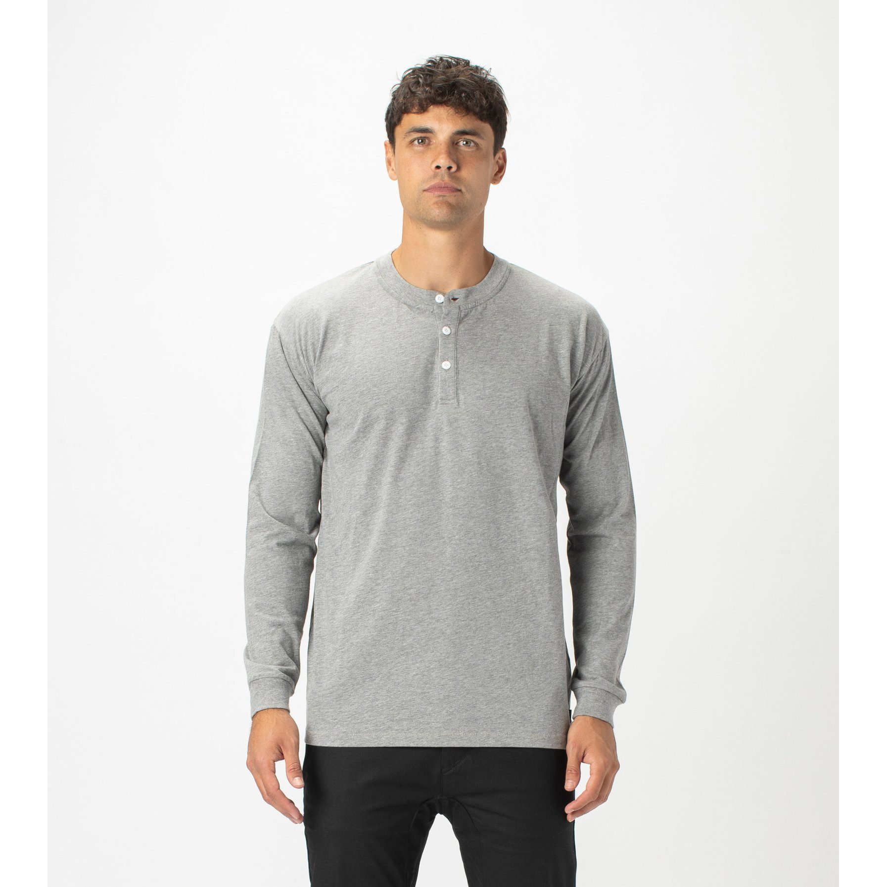 T-SHIRTS - Zanerobe Men Henley LS Tee Dark Grey Marle 128-STA