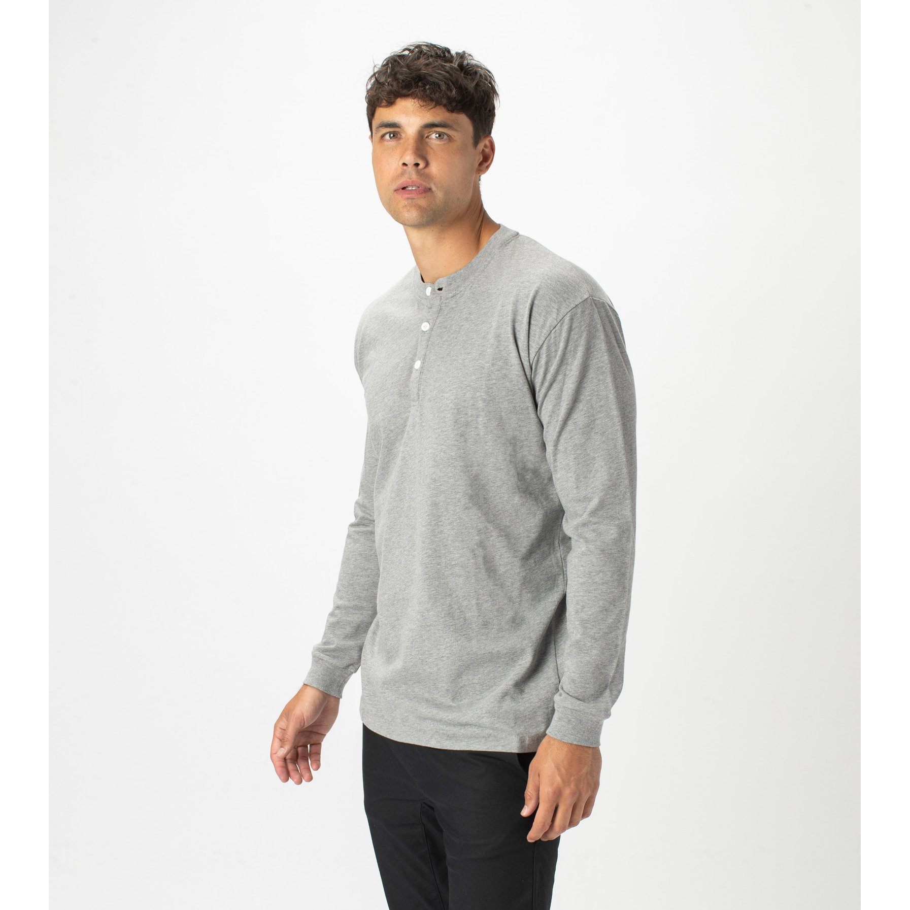 T-SHIRTS - Zanerobe Men Henley LS Tee Dark Grey Marle 128-STA