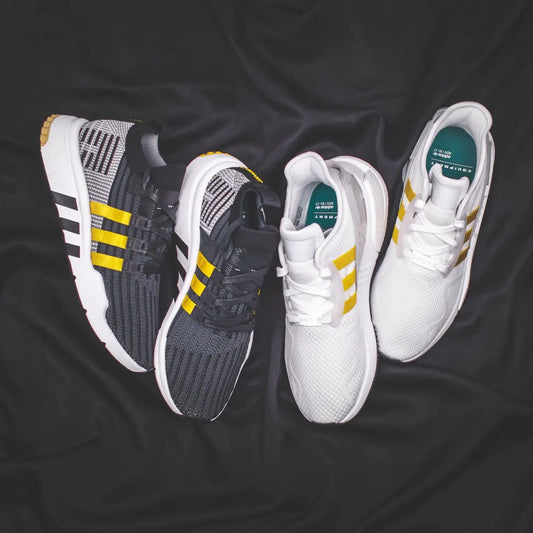 Adidas Originals EQT Cushion ADV in White Yellow Stripes/Mid PK Primeknit in Black Yellow Stripes - (CQ2375/CQ2999)