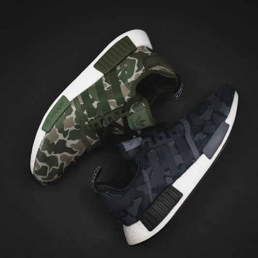 Adidas Originals NMD R1 Boost Duck Camo Black/Grey & Sesame Green - (D96616/D96617)