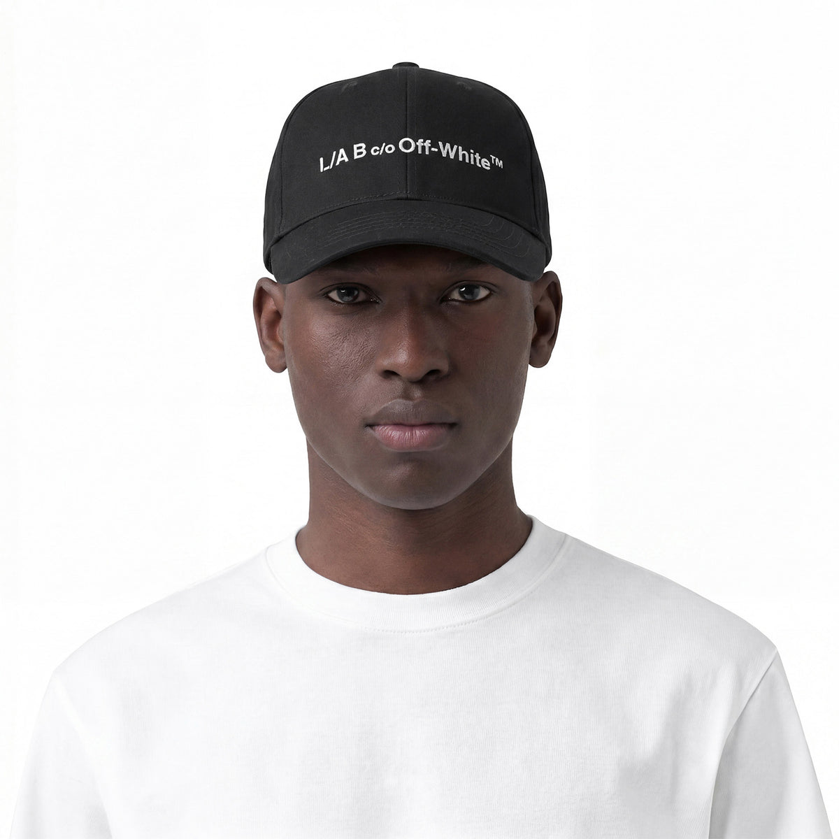 L/AB c/o Off-White Horizontal Embroidered Curved Brim Twill Cap Black