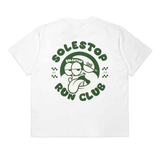 Solestop Run Club Mascot Loose Fit Boxy Cropped T-Shirt White