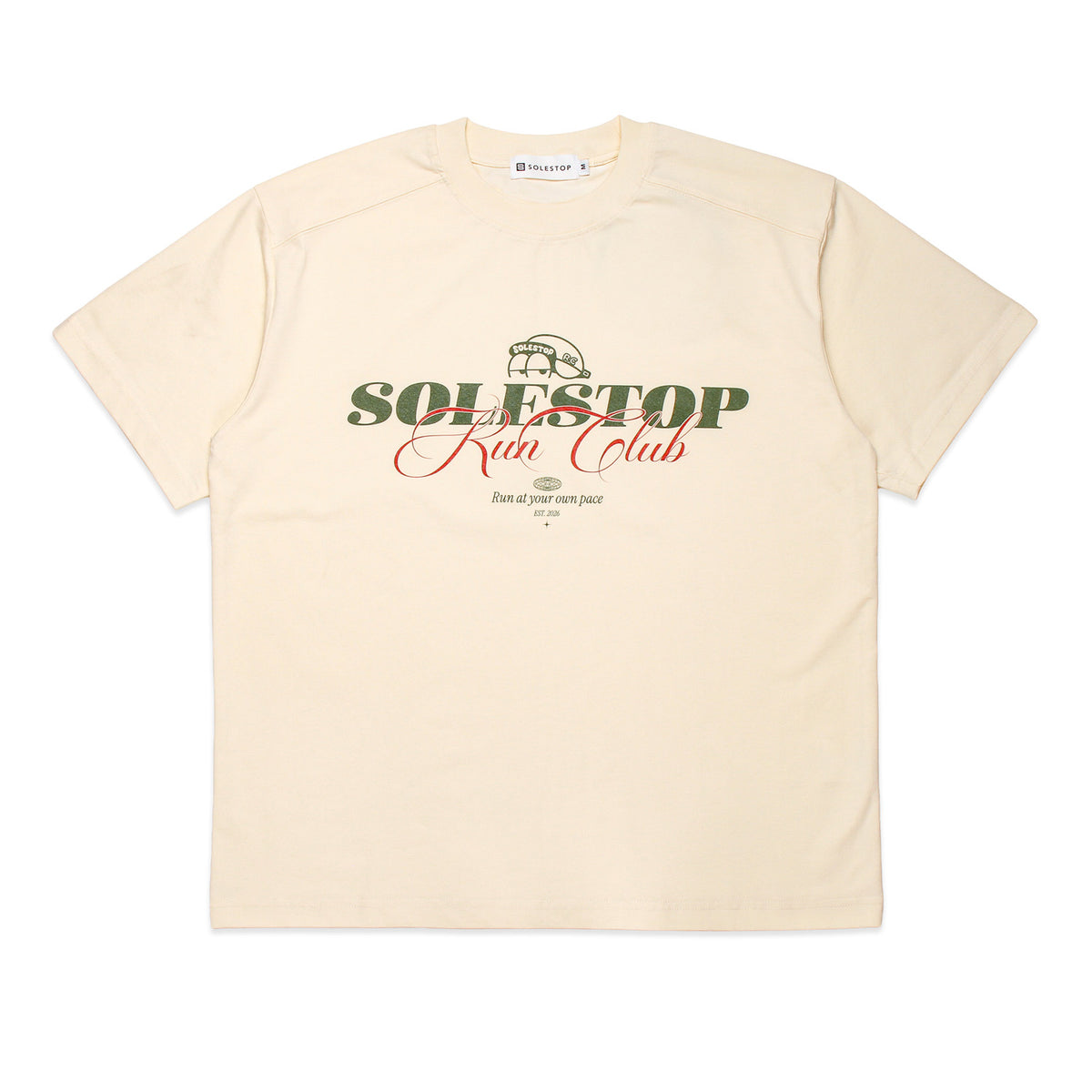 Solestop Run Club Script Overlay Boxy Cropped T-Shirt Apricot Main image