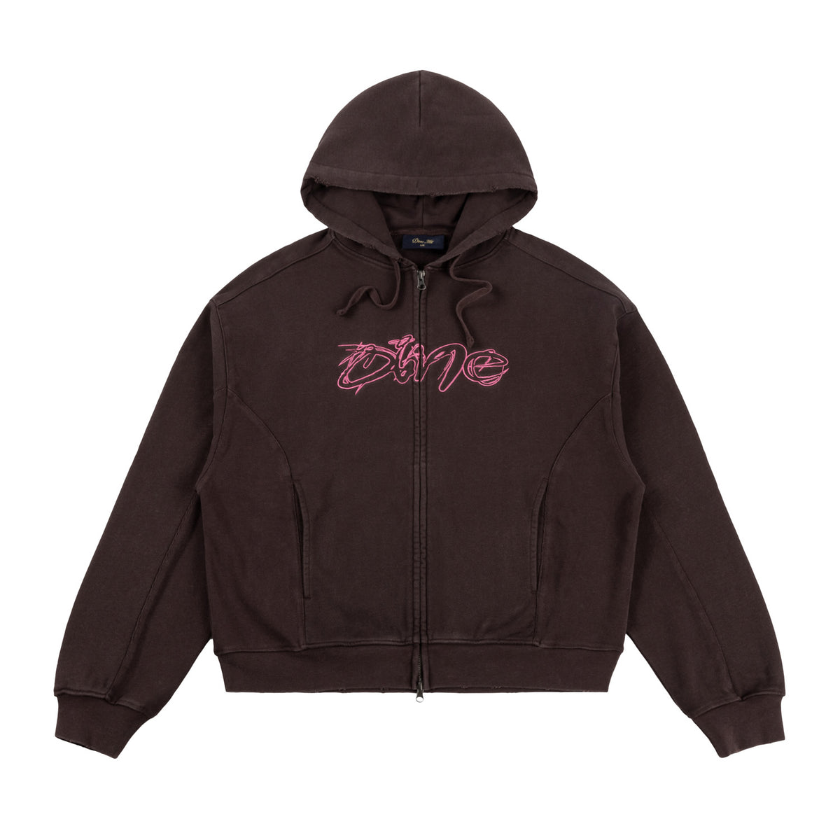 Dime Distressed Terry Zip Hoodie Acid Brown