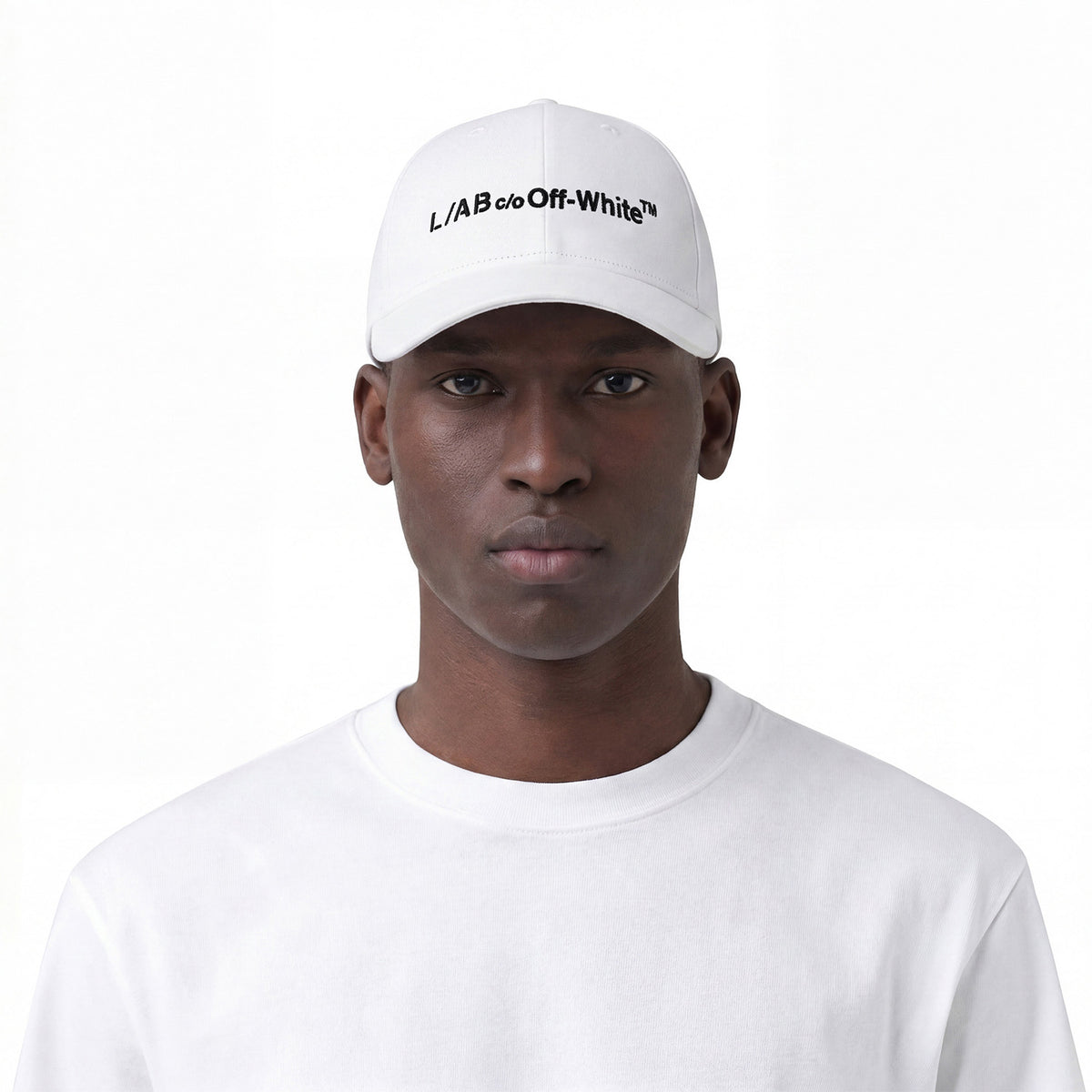 L/AB c/o Off-White Horizontal Embroidered Curved Brim Twill Cap White