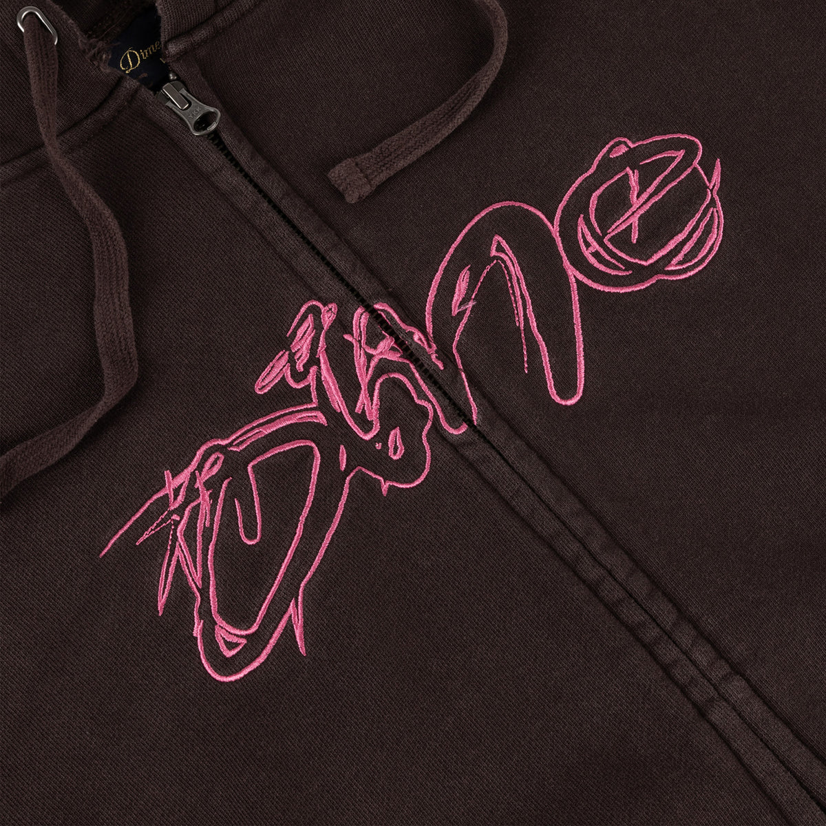 Dime Distressed Terry Zip Hoodie Acid Brown
