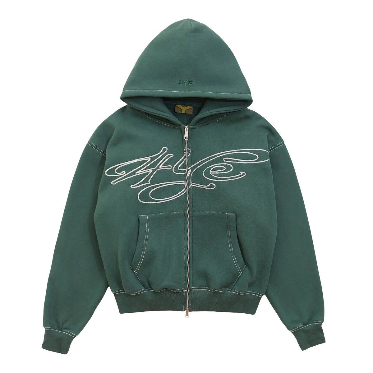 4YE Signature Zip Hoodie - Dark Green/White