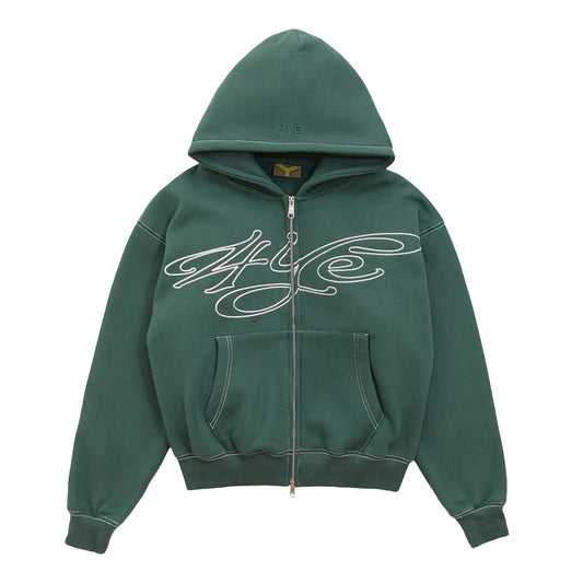 4YE Signature Zip Hoodie - Dark Green/White