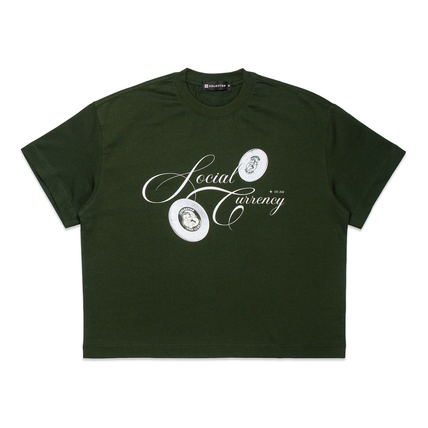 Solestop Run Club Social Currency Boxy Cropped T-Shirt Dark Green Main image