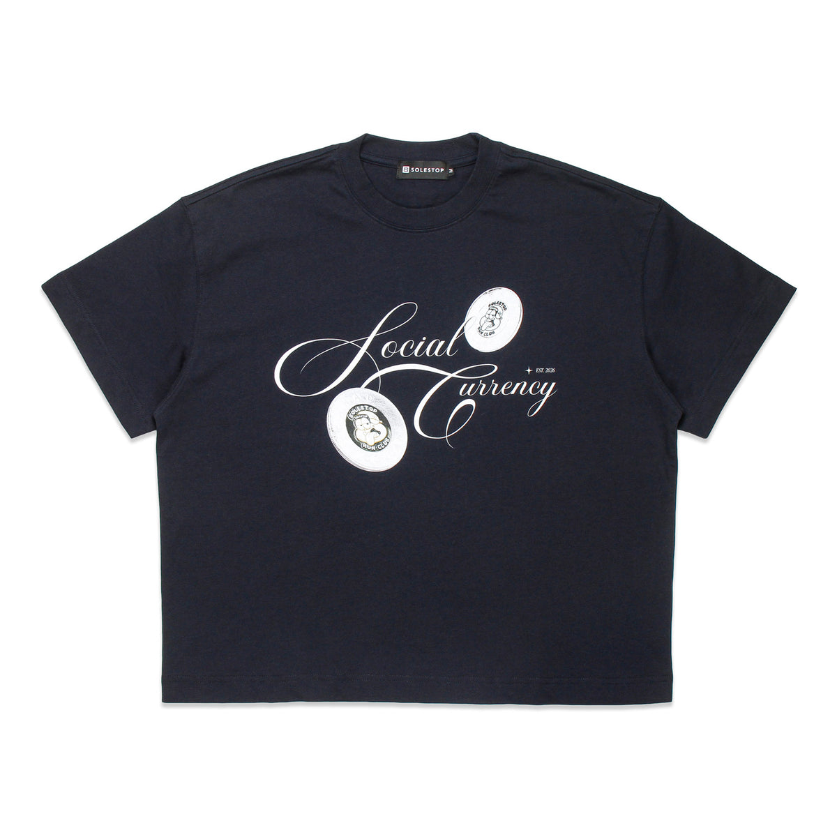 Solestop Run Club Social Currency Boxy Cropped T-Shirt Navy Blue Main image