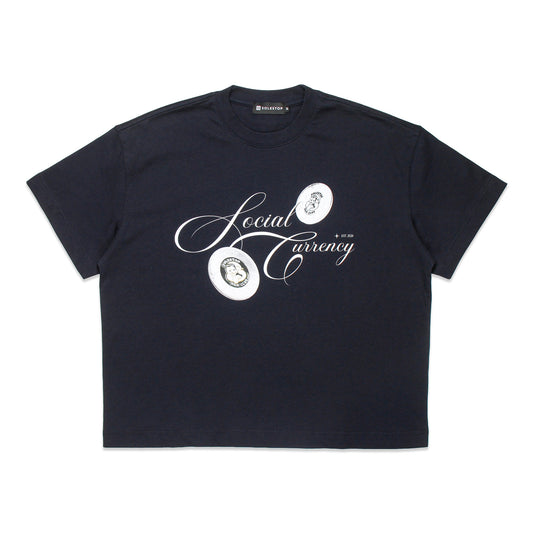 Solestop Run Club Social Currency Boxy Cropped T-Shirt Navy Blue