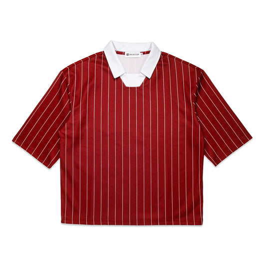 Solestop Crimson Ritual Washed Pinstripe Collared Soccer Jersey Red