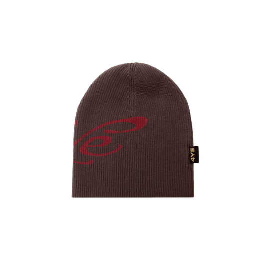 4YE Signature Ribbed Beanie - Brown/Red