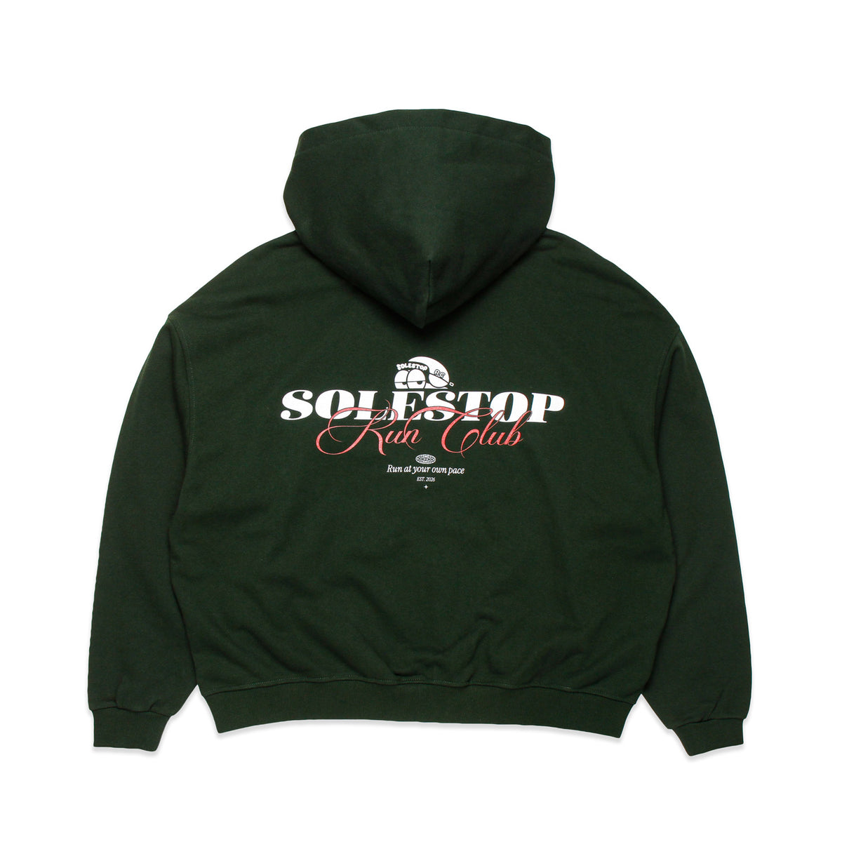 Solestop Run Club Script Overlay Up Hoodie Dark Green Main image