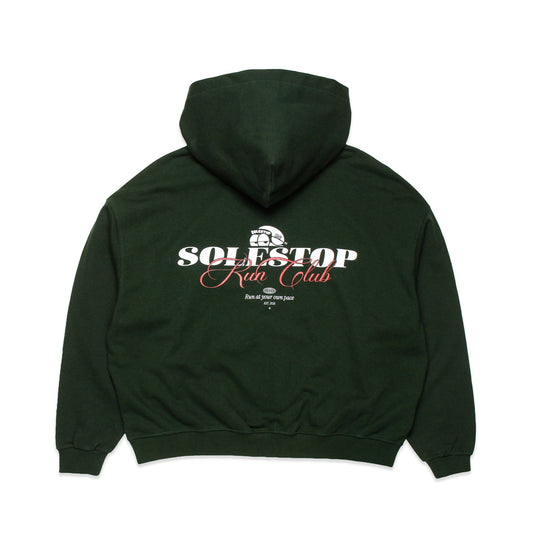 Solestop Run Club Script Overlay Up Hoodie Dark Green