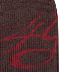 4YE Signature Ribbed Beanie - Brown/Red