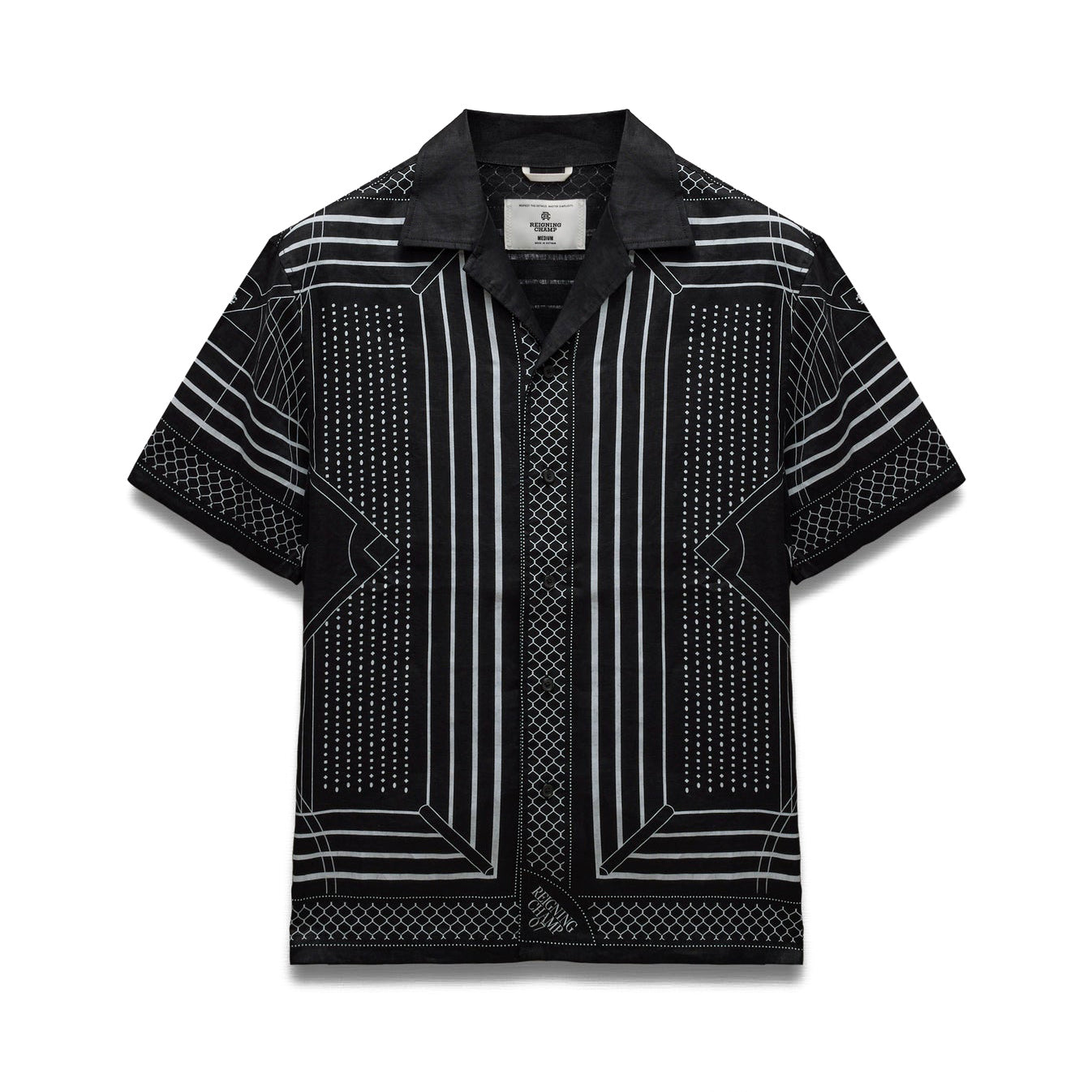 Reigning Champ Linen Arena Relaxed Camp Shirt Black White