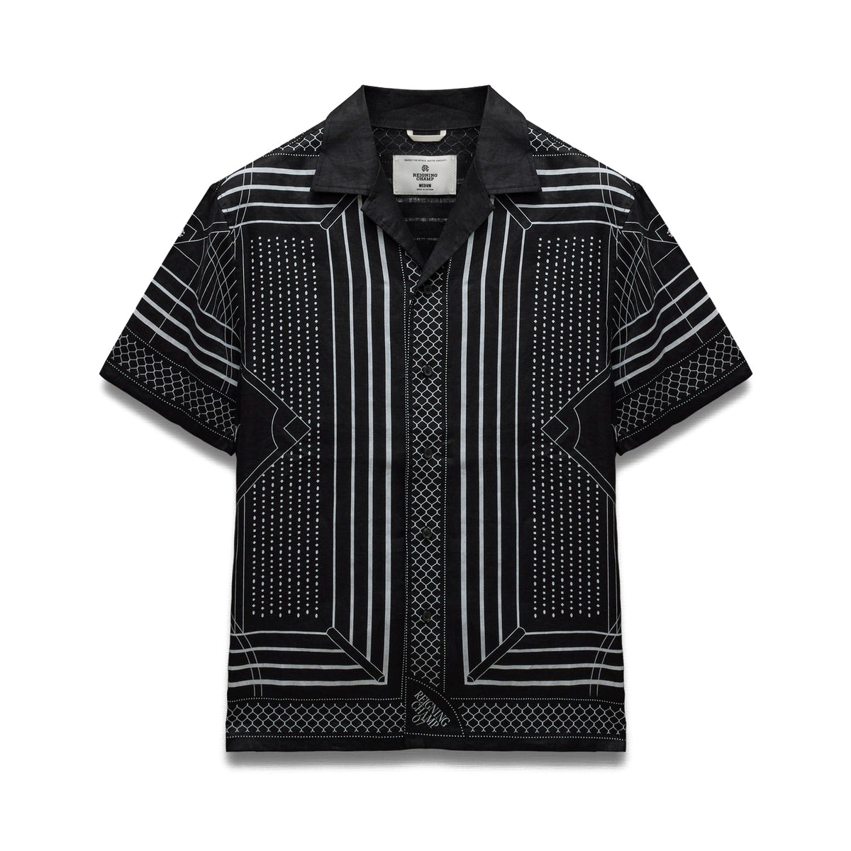 Reigning Champ Linen Arena Relaxed Camp Shirt Black White