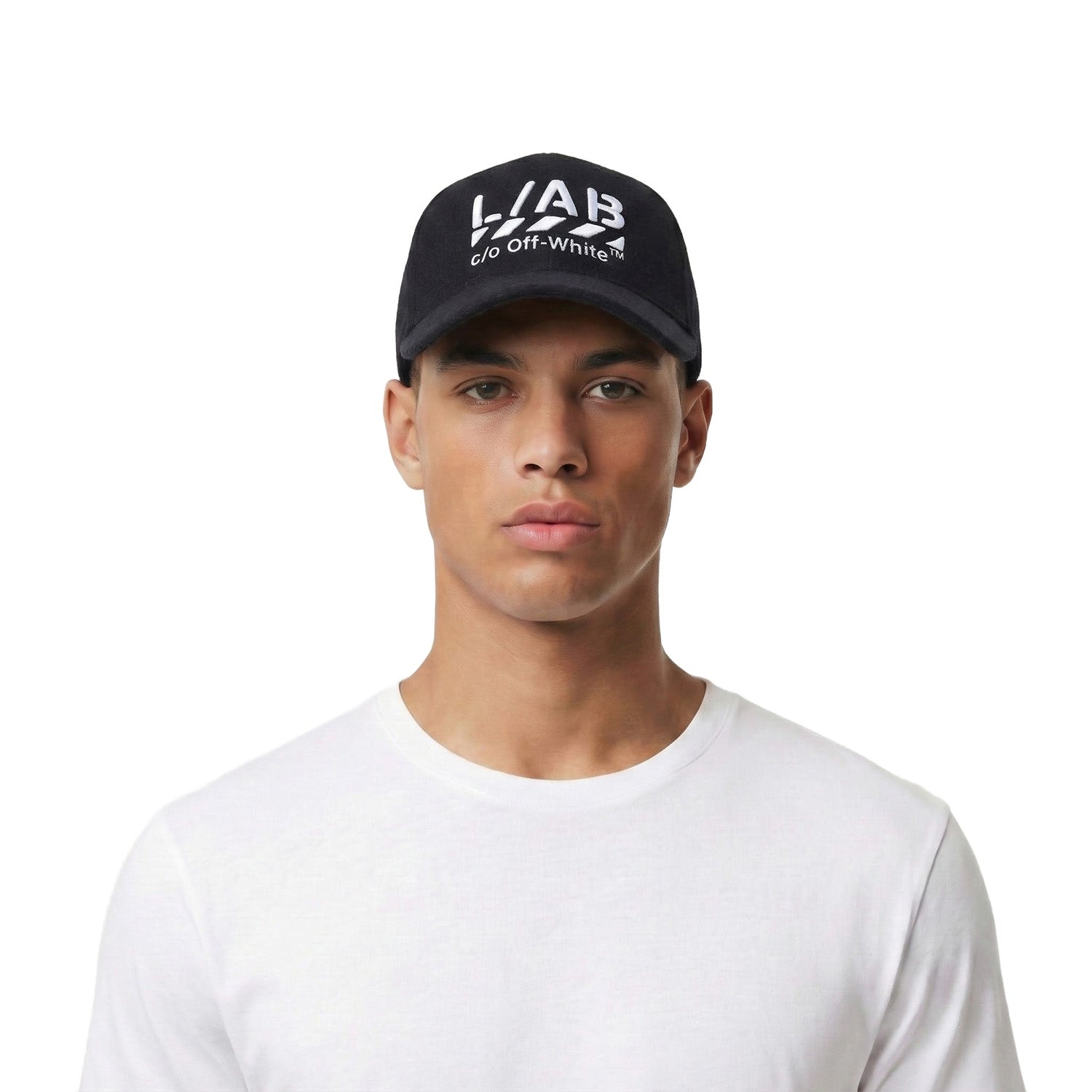 L/AB c/o Off-White Stacked Diags Embroidered Curved Brim Wool Cap Black Secondary image