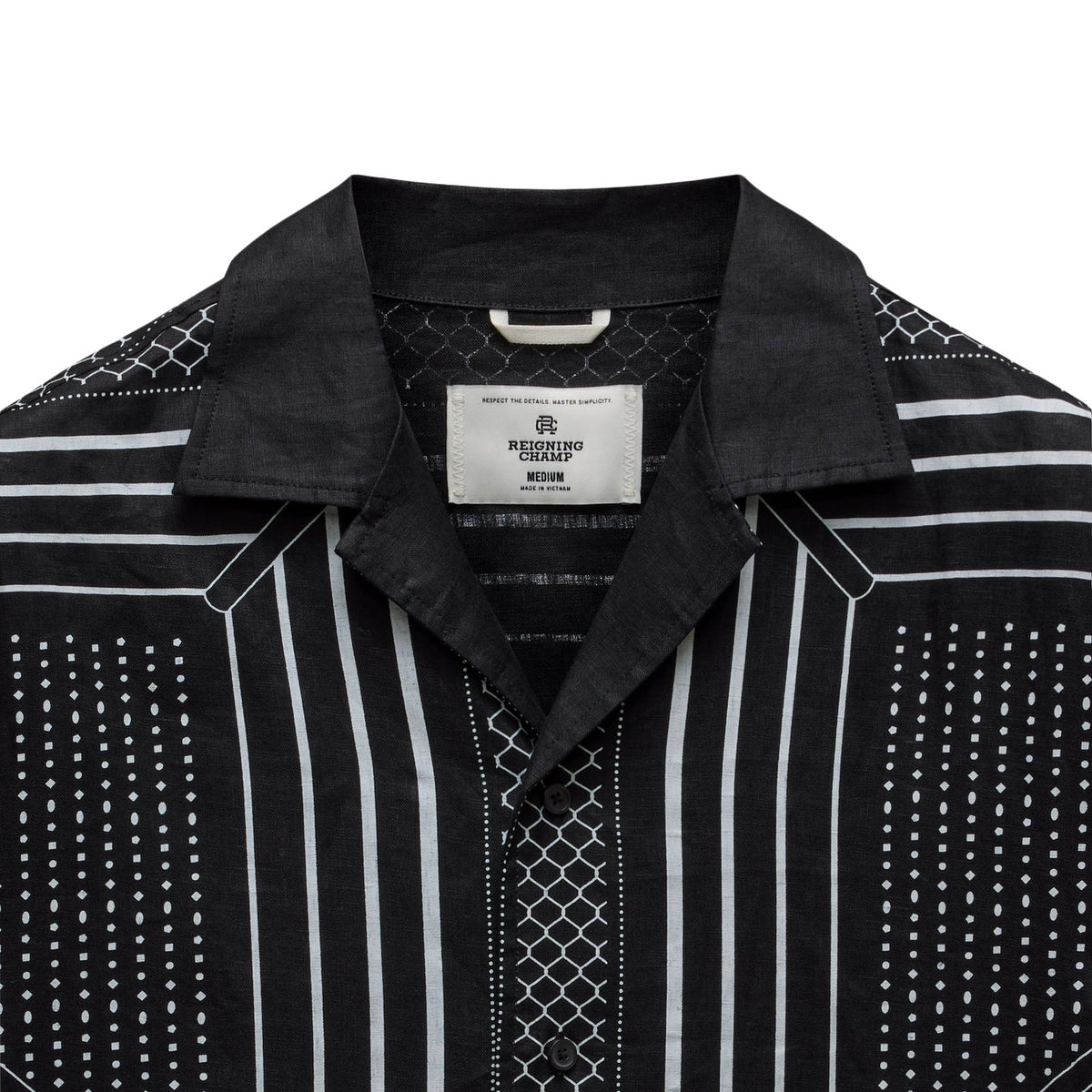 Reigning Champ Linen Arena Relaxed Camp Shirt Black White