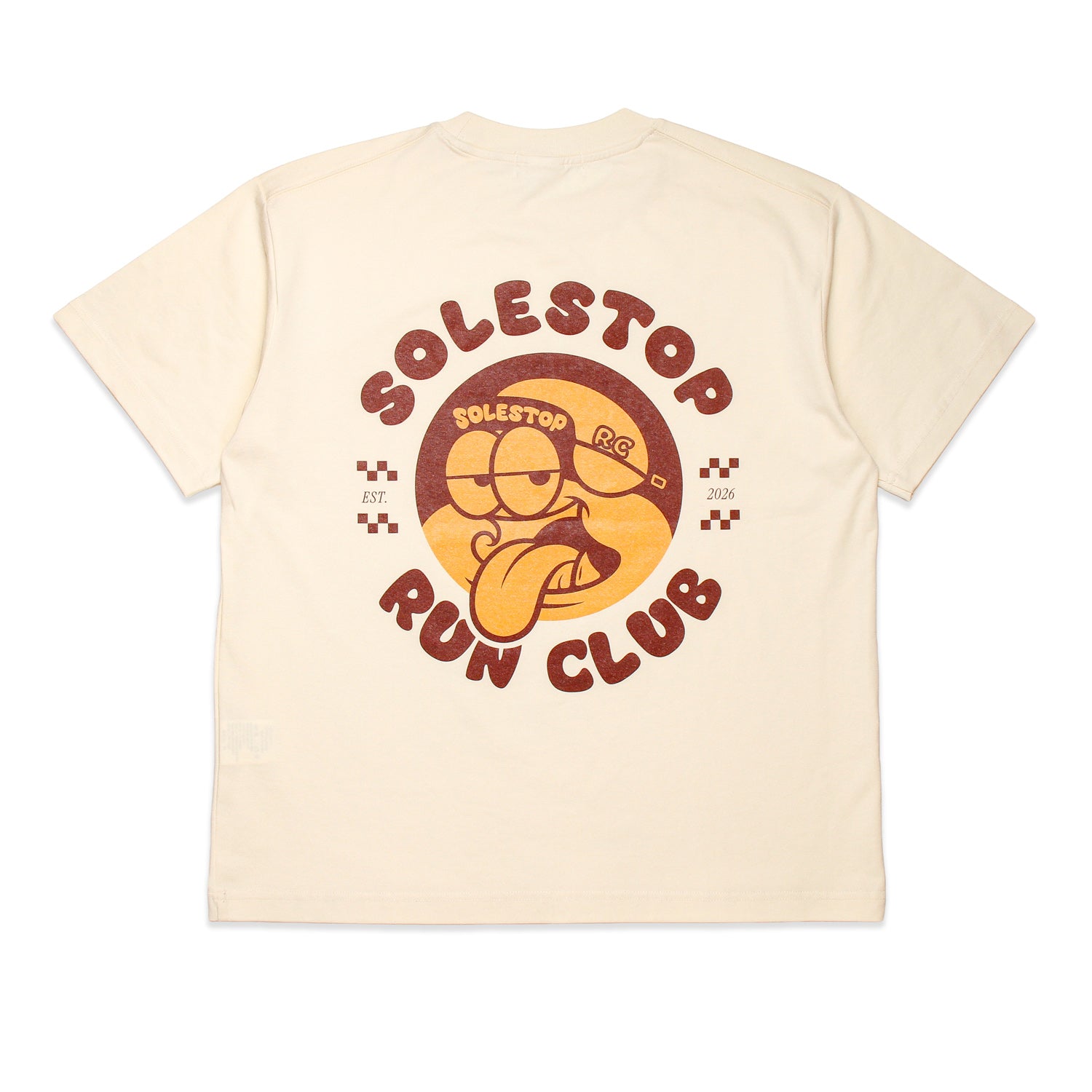 Solestop Run Club Mascot Loose Fit Boxy Cropped T-Shirt Apricot