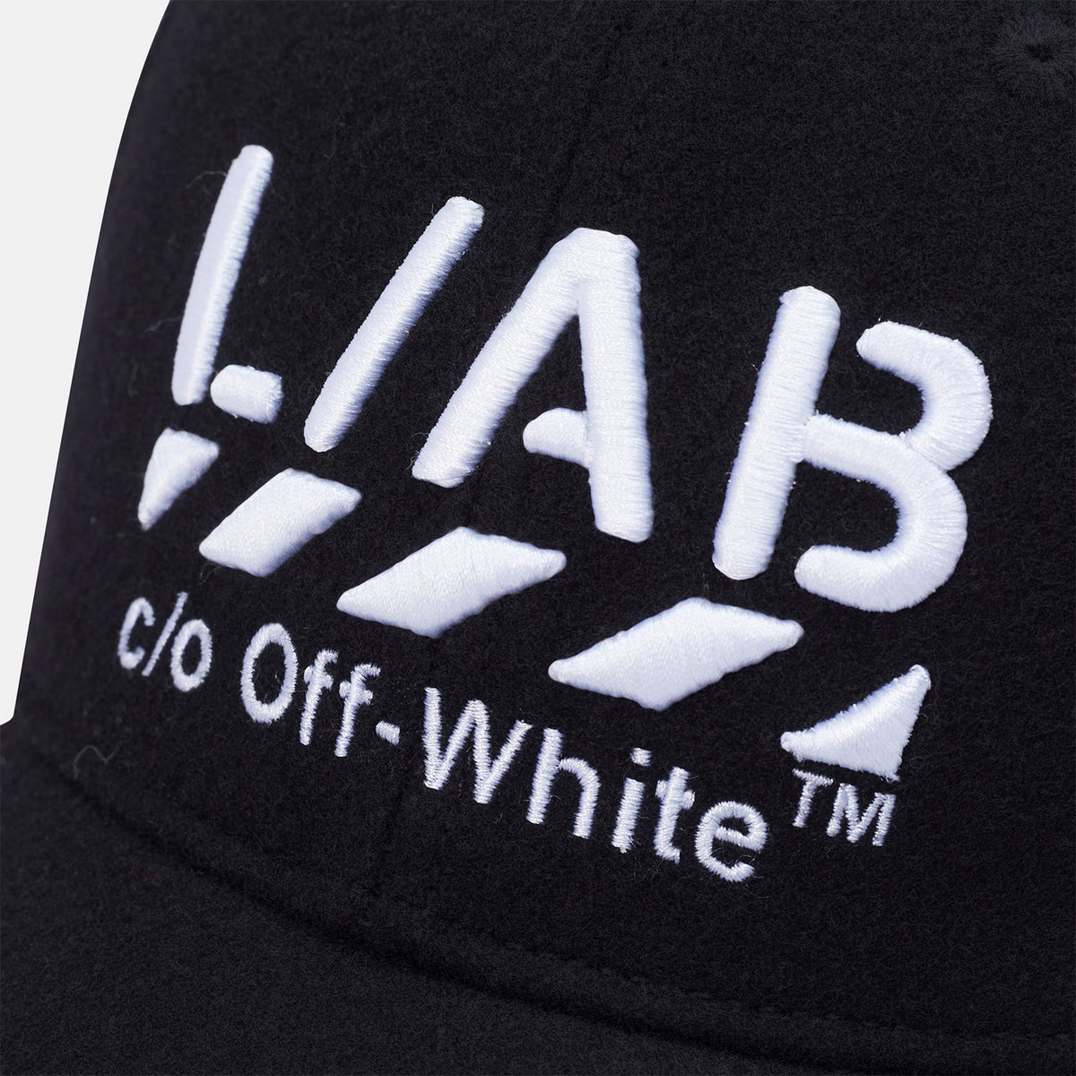 L/AB c/o Off-White Stacked Diags Embroidered Curved Brim Wool Cap Black