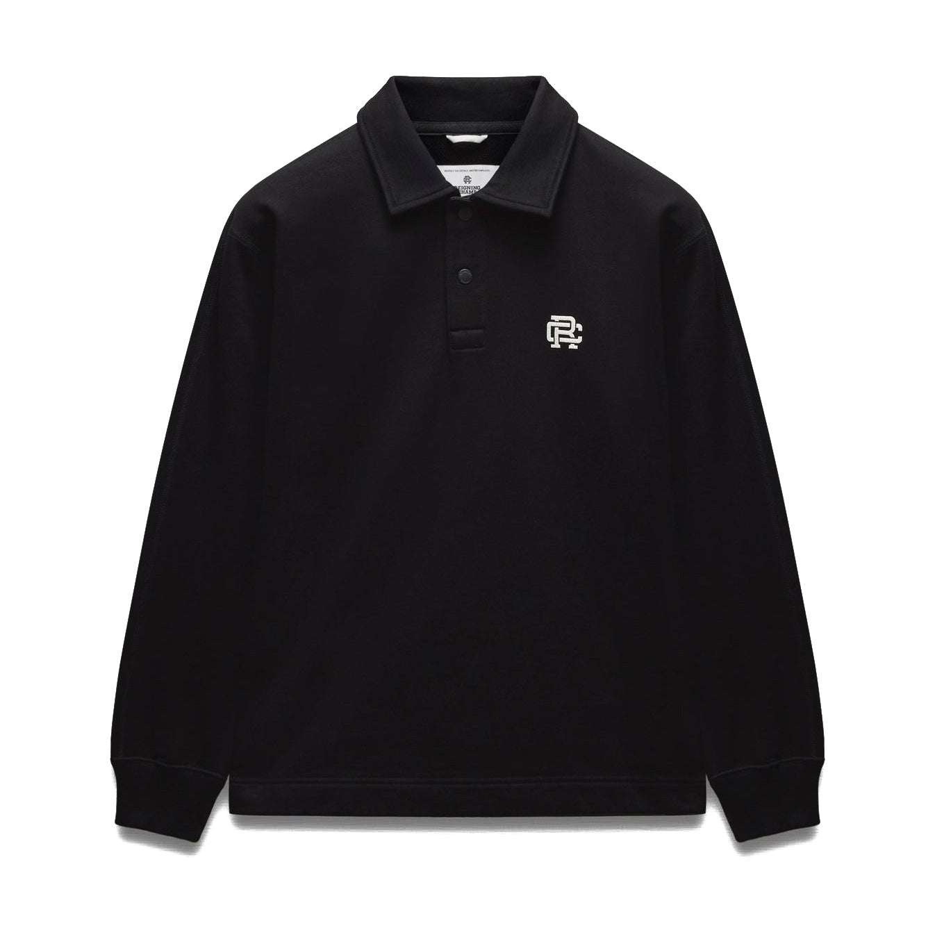 Reigning Champ Midweight Terry Monogram Standard Rugby Sweatshirt Black White
