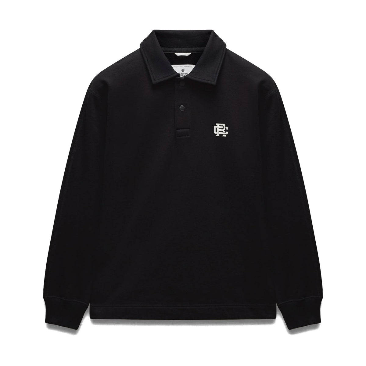 Reigning Champ Midweight Terry Monogram Standard Rugby Sweatshirt Black White