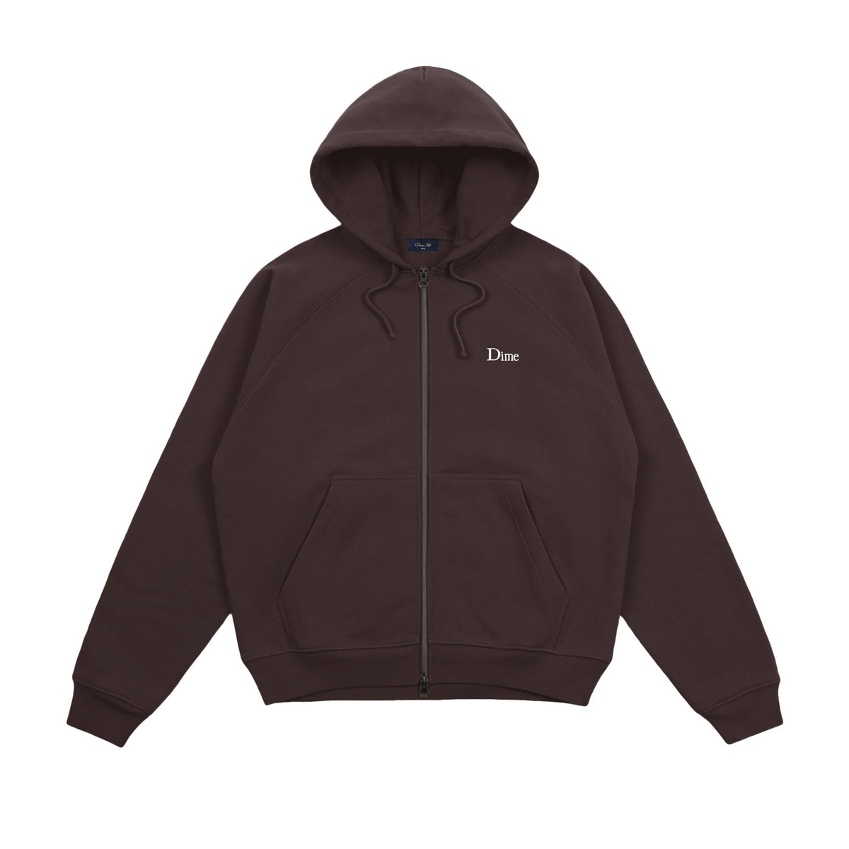 Dime Classic Small Logo Zip Hoodie Dark Brown