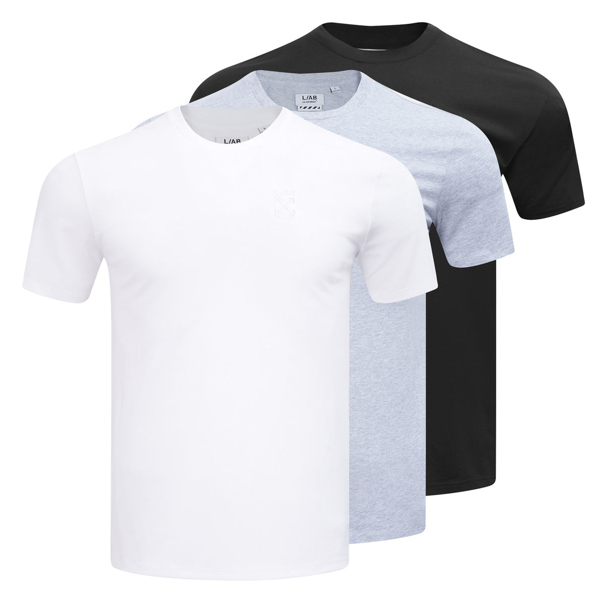 L/AB c/o Off-White Clamp Arrows Chest Logo Classic Crew Undershirts Black/White/Heather Grey - 3PK