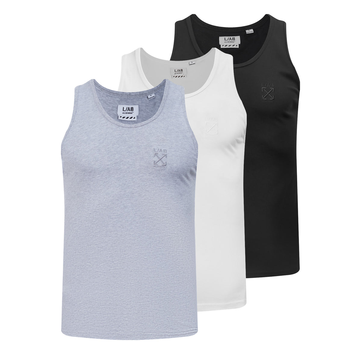 L/AB c/o Off-White Clamp Arrows Classic Fit Tank Tops Black/White/Heather Grey - 3 PK