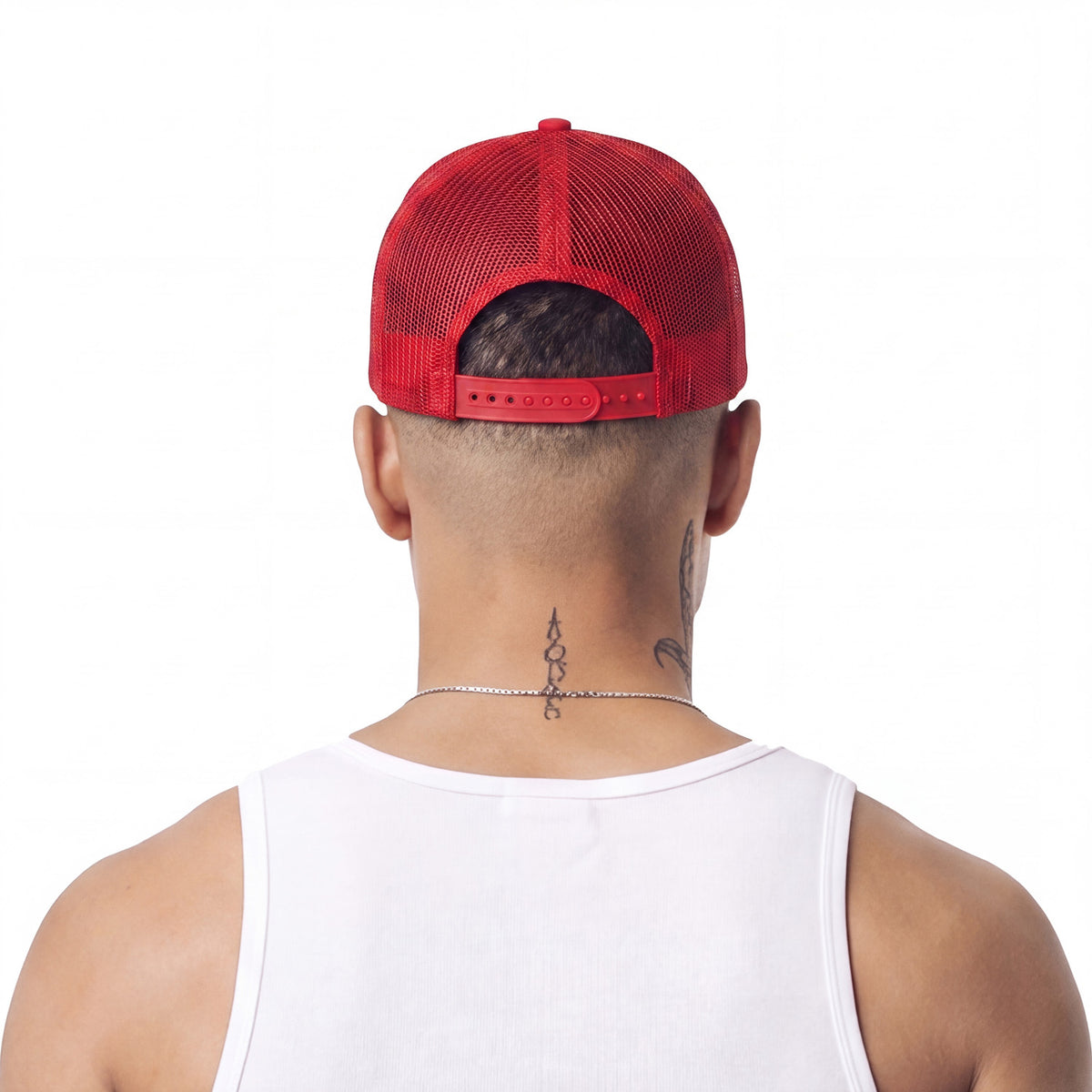 L/AB c/o Off-White Clamp Arrows Curved Brim Trucker Cap High Risk Red