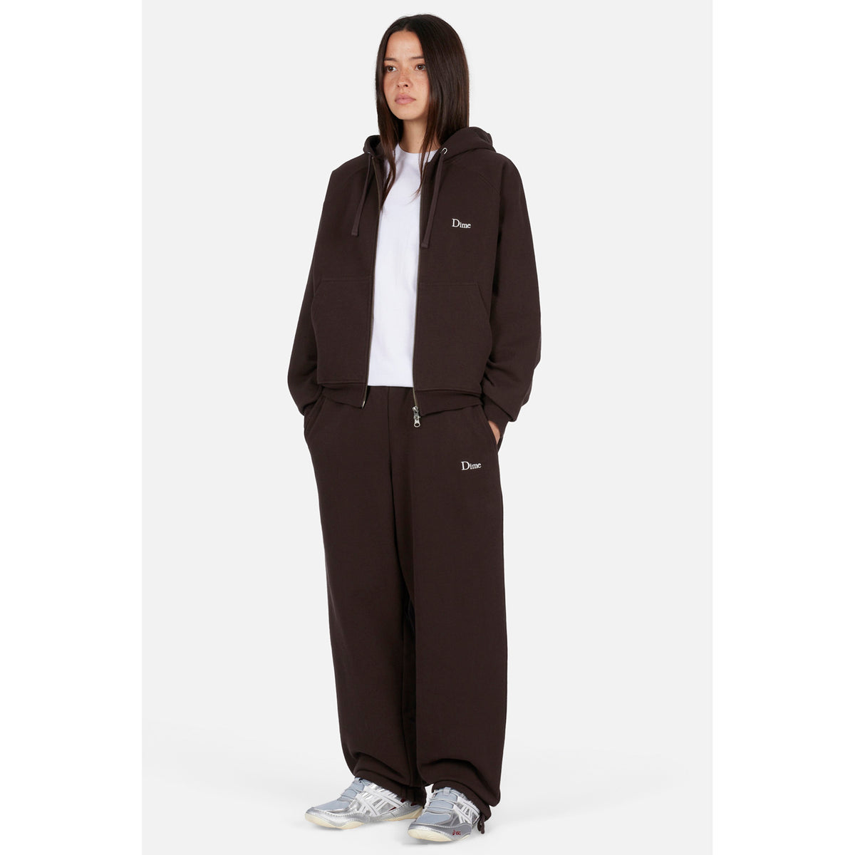 Dime Classic Small Logo Zip Hoodie Dark Brown