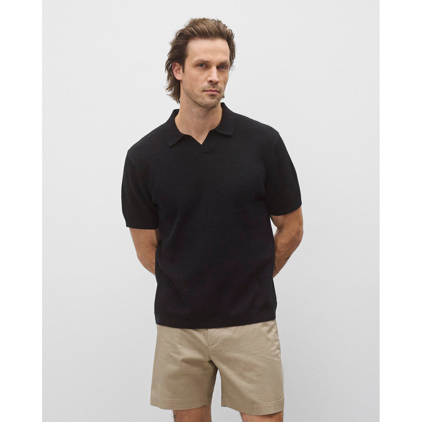 Reigning Champ Cotton Linen Victor Polo Black