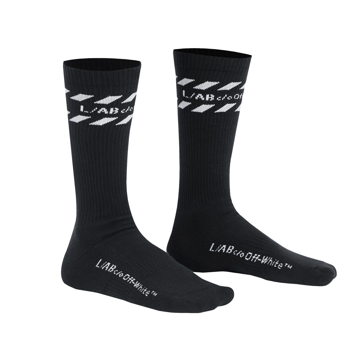 L/AB c/o Off-White Diags Stripes Mid Calf Crew Socks Black - 3PK