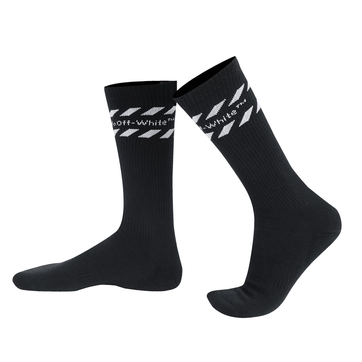 L/AB c/o Off-White Diags Stripes Mid Calf Crew Socks Black - 3PK