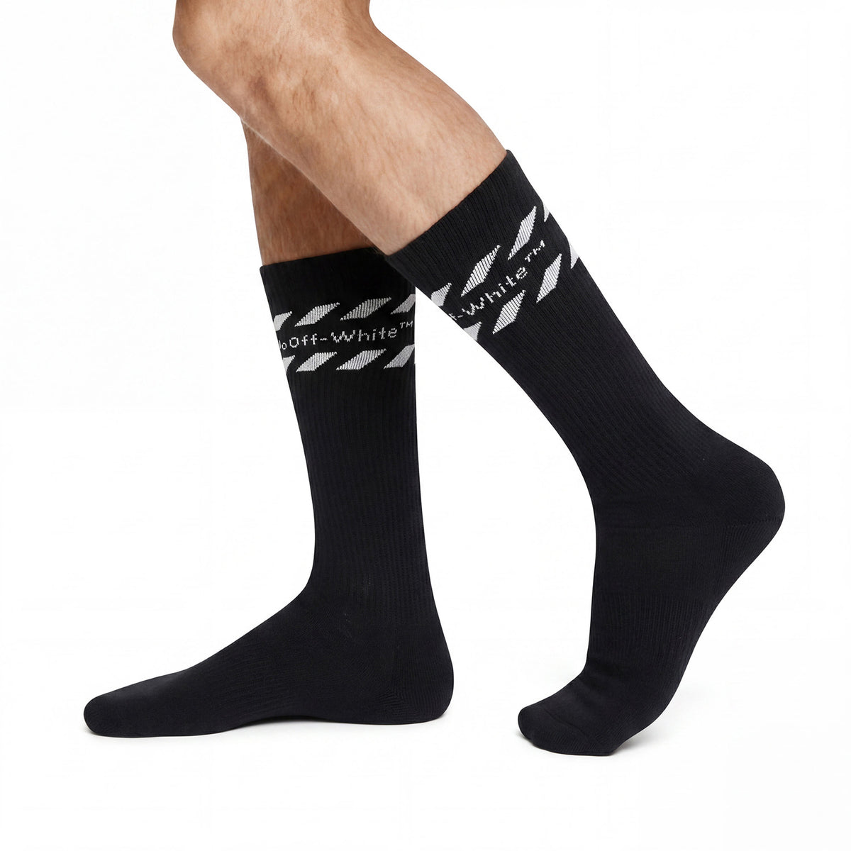 L/AB c/o Off-White Diags Stripes Mid Calf Crew Socks Black - 3PK