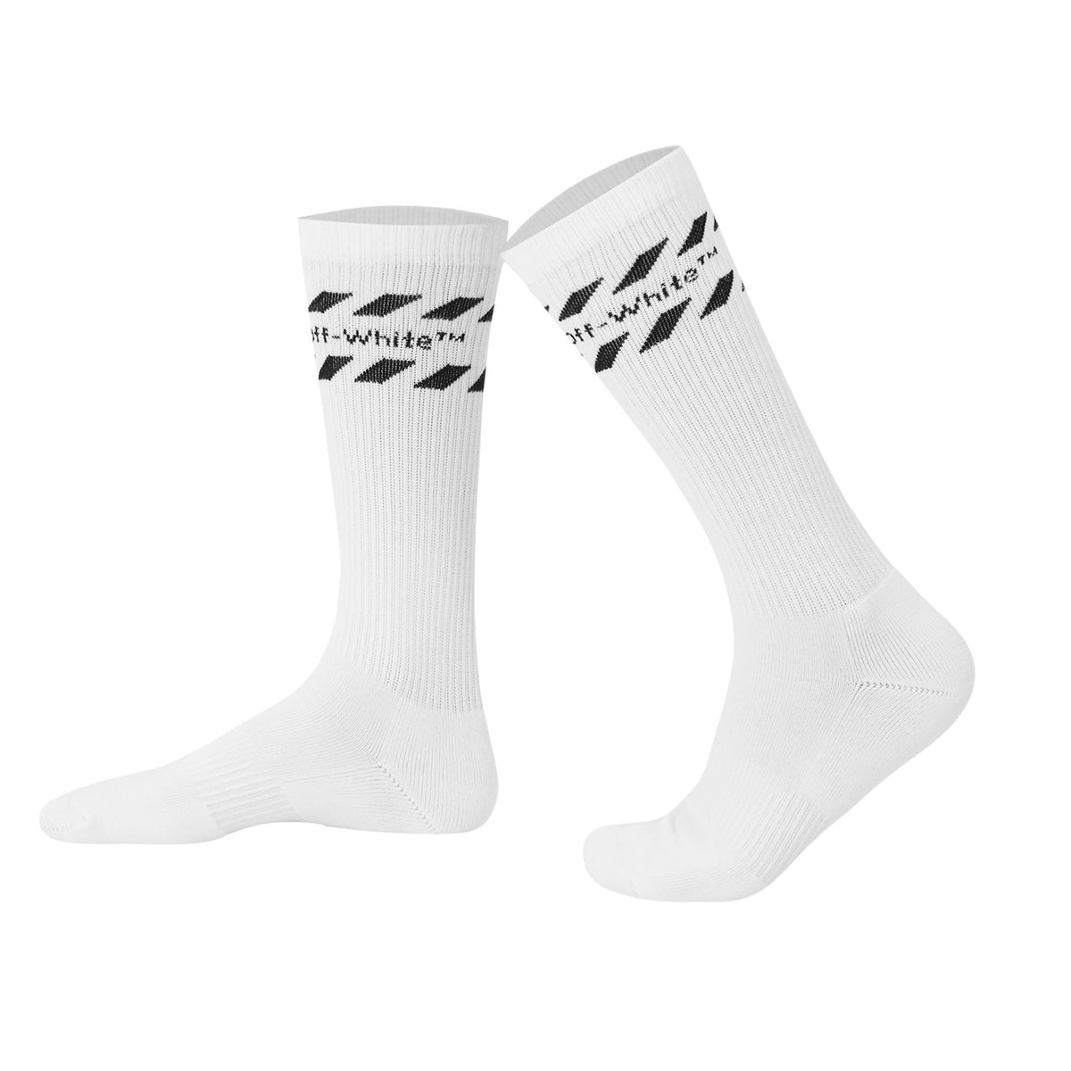 L/AB c/o Off-White Diags Stripes Mid Calf Crew Socks White - 3PK