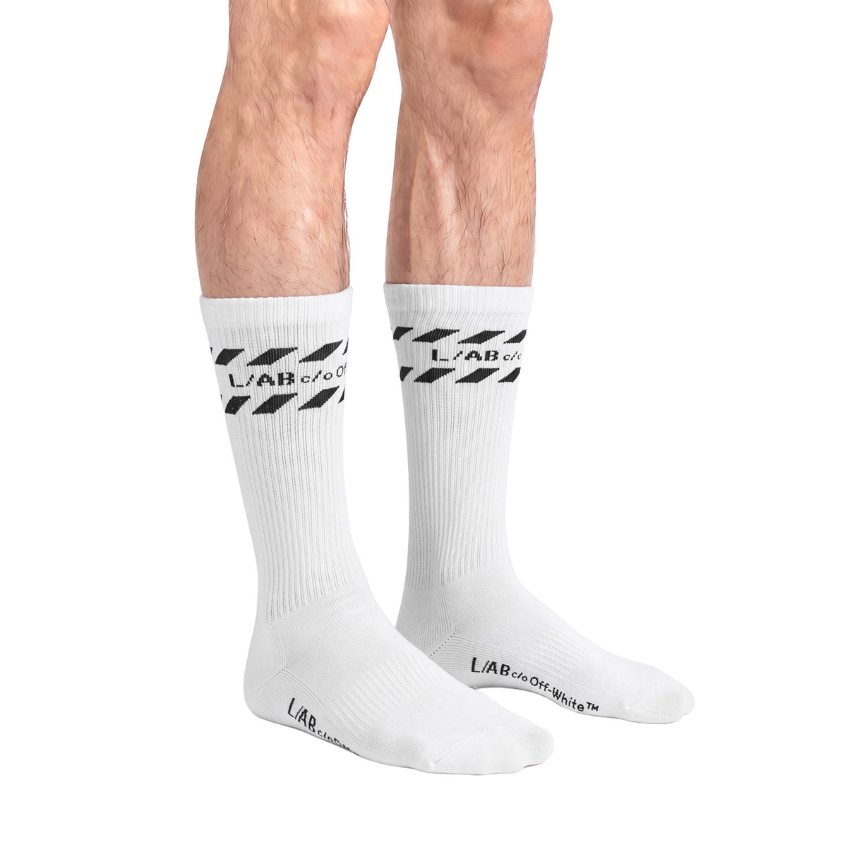 L/AB c/o Off-White Diags Stripes Mid Calf Crew Socks White - 3PK