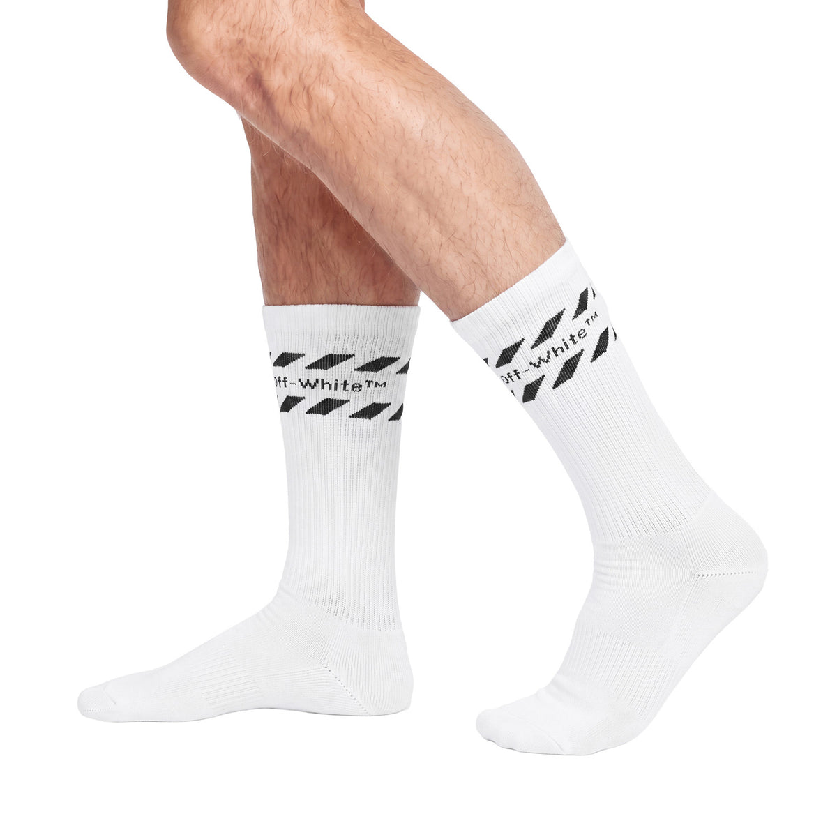 L/AB c/o Off-White Diags Stripes Mid Calf Crew Socks White - 3PK