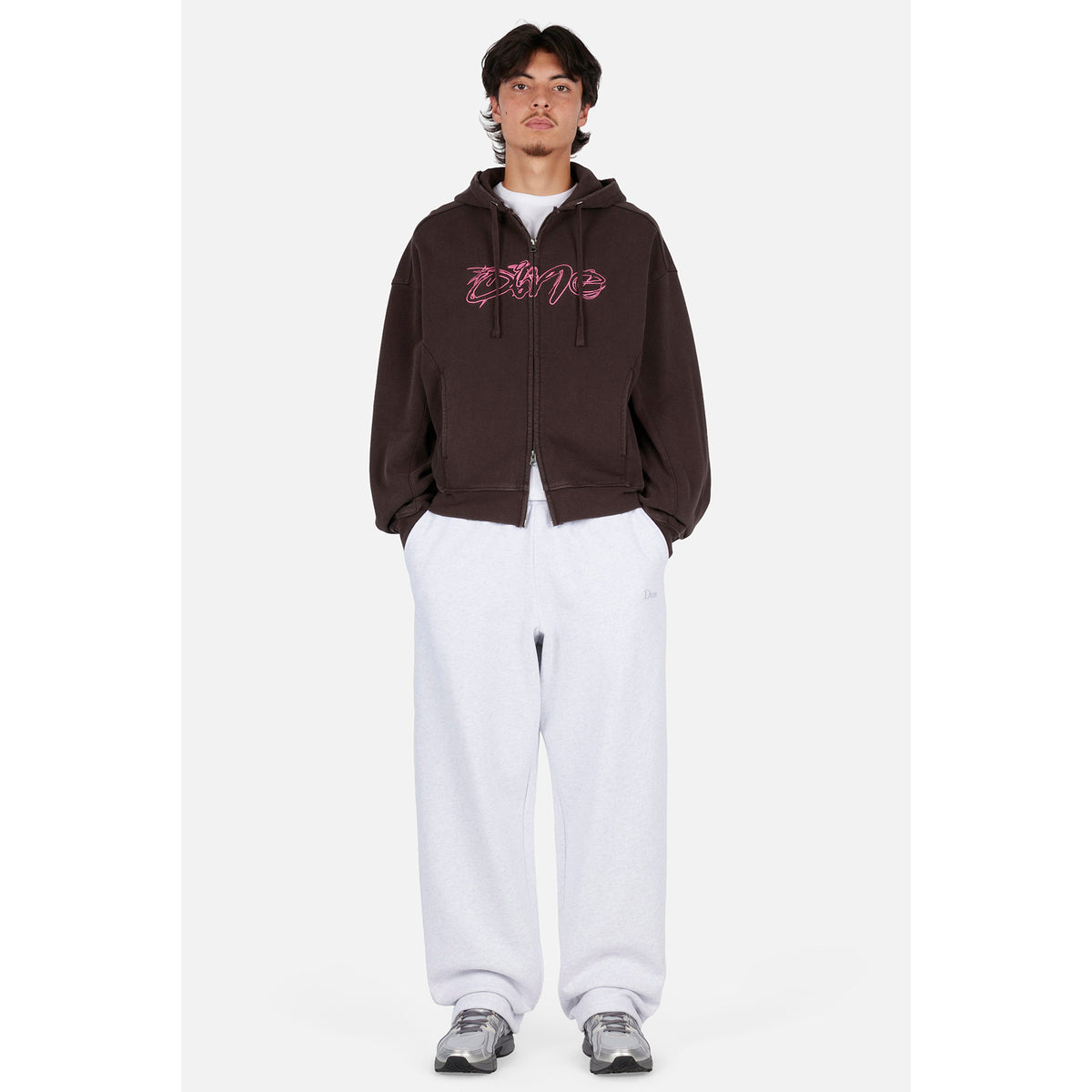 Dime Distressed Terry Zip Hoodie Acid Brown