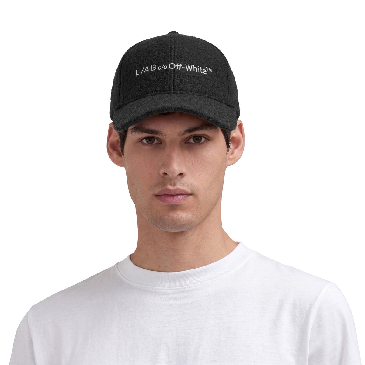 L/AB c/o Off-White Embroidered Curved Brim Sherpa Cap Black