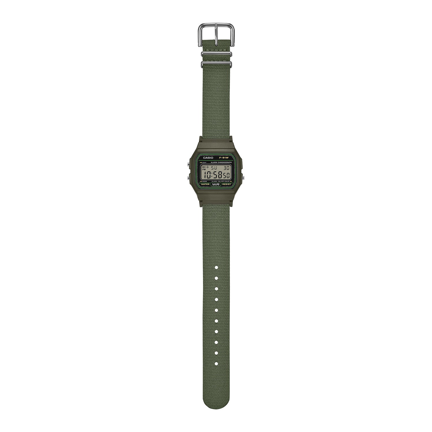 Casio F-91 Cloth Green F91WF-3A Secondary image