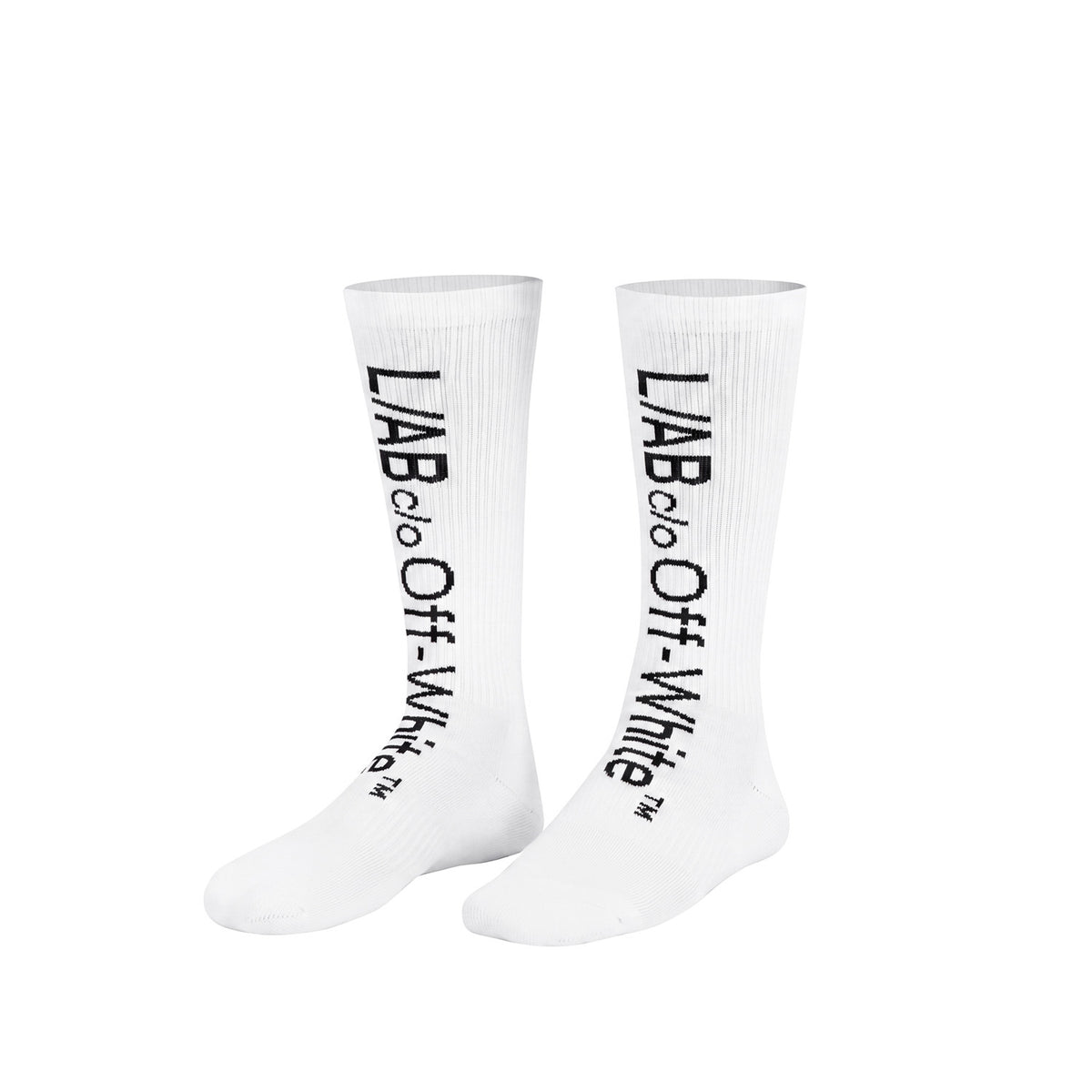L/AB c/o Off-White Horizontal Big Logo Mid Calf Crew Socks White - 3PK