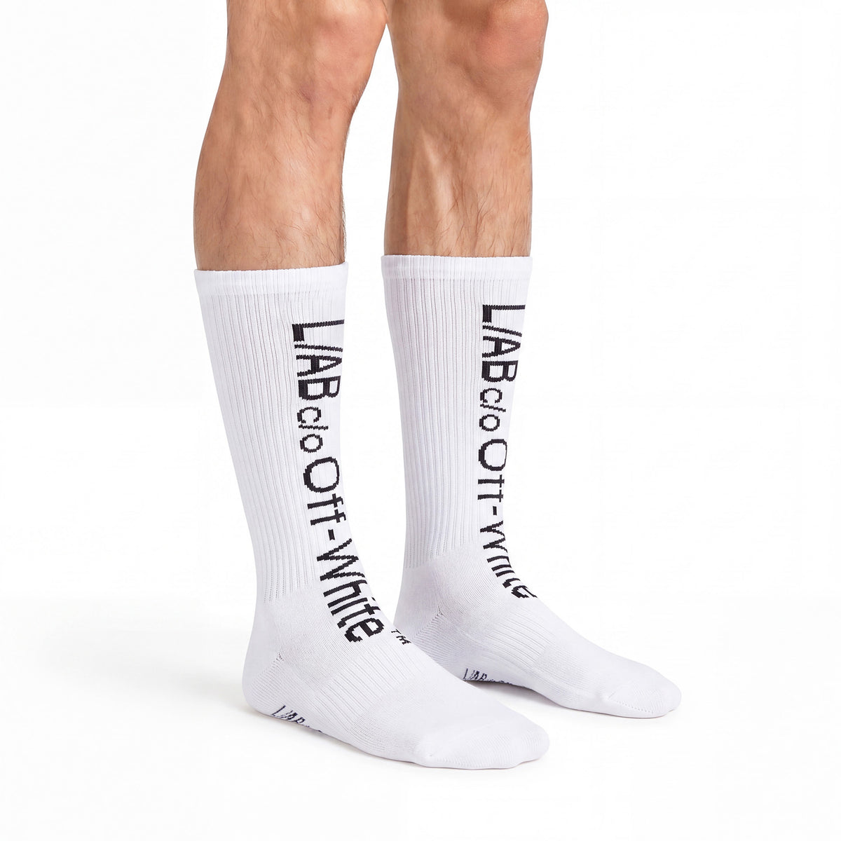 L/AB c/o Off-White Horizontal Big Logo Mid Calf Crew Socks White - 3PK