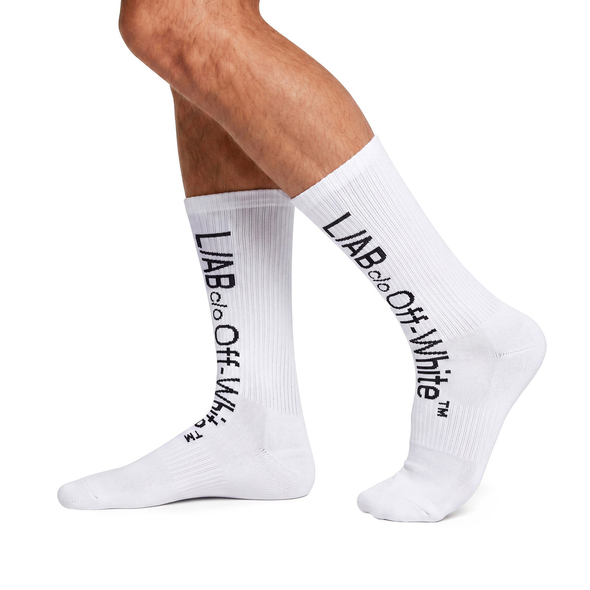 L/AB c/o Off-White Horizontal Big Logo Mid Calf Crew Socks White - 3PK